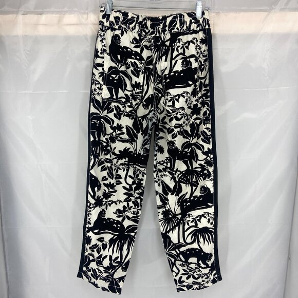 Maeve Anthropologie Women XS Floral Pant Panther Cat Black Cream Boho Tapered - Picture 3 of 10
